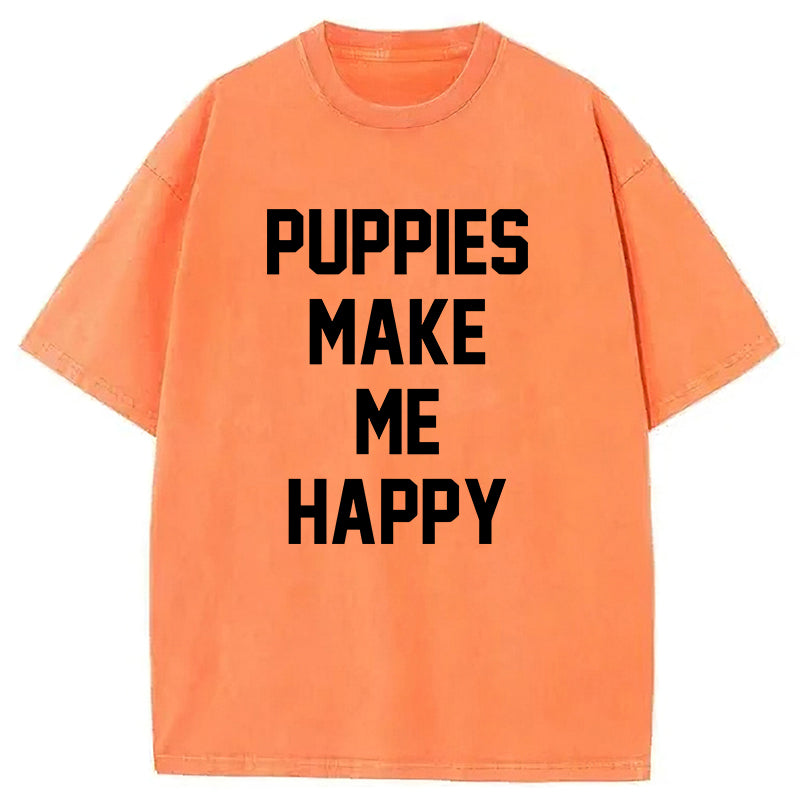 Puppies Make Me Happy Washed Unisex Tee