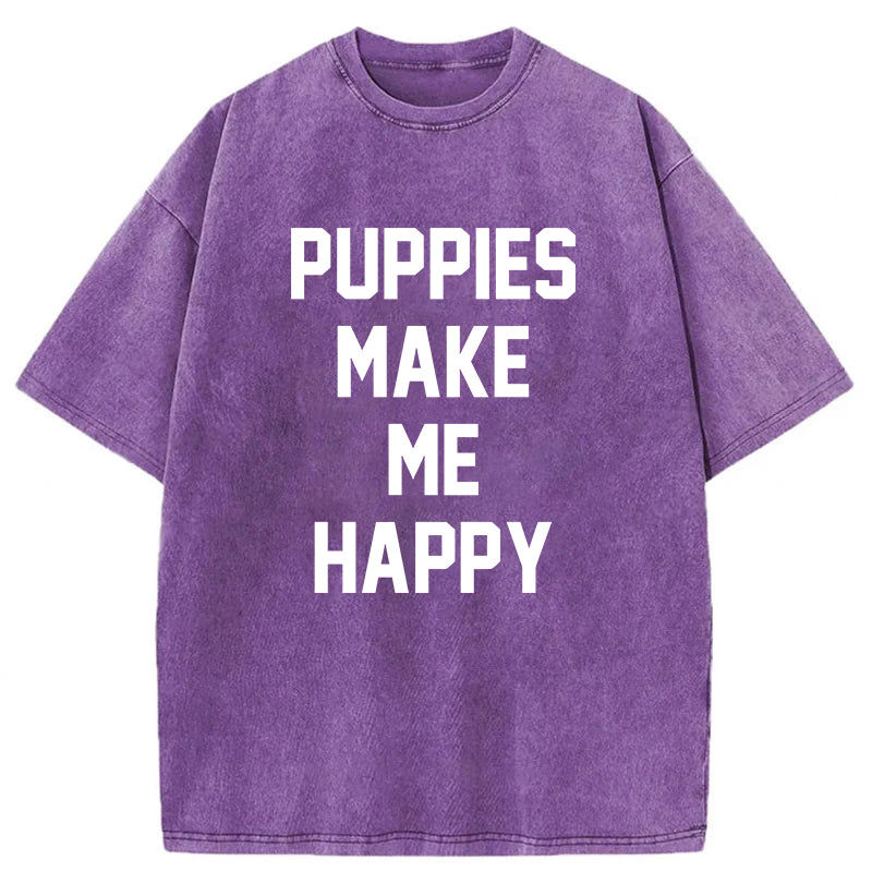 Puppies Make Me Happy Washed Unisex Tee