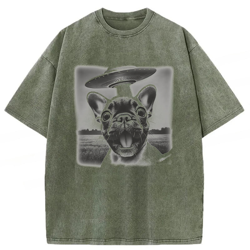 French Bulldog UFO Washed Unisex Tee