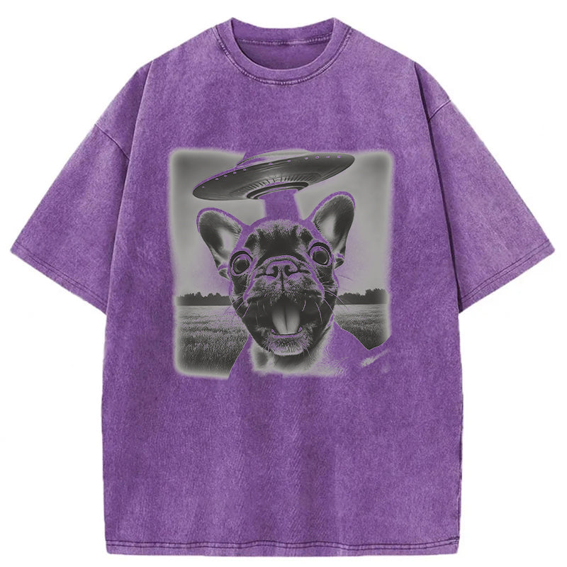 French Bulldog UFO Washed Unisex Tee