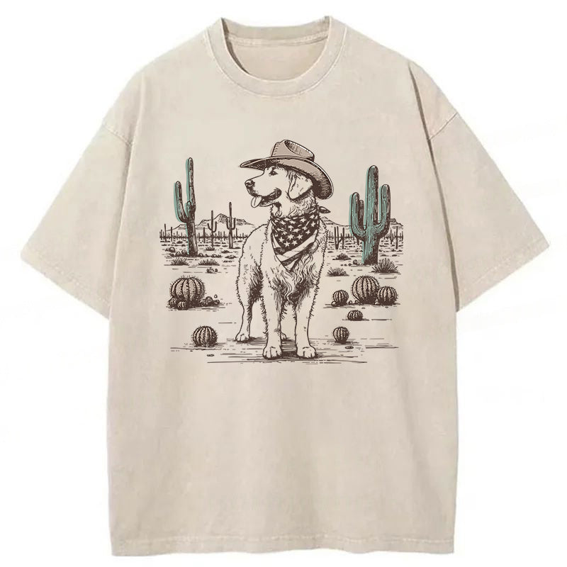 Cowboy Golden Retriever Washed Unisex Tee
