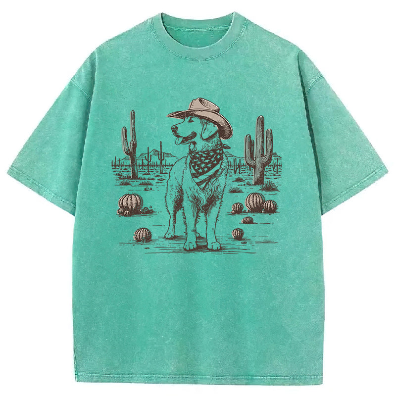 Cowboy Golden Retriever Washed Unisex Tee