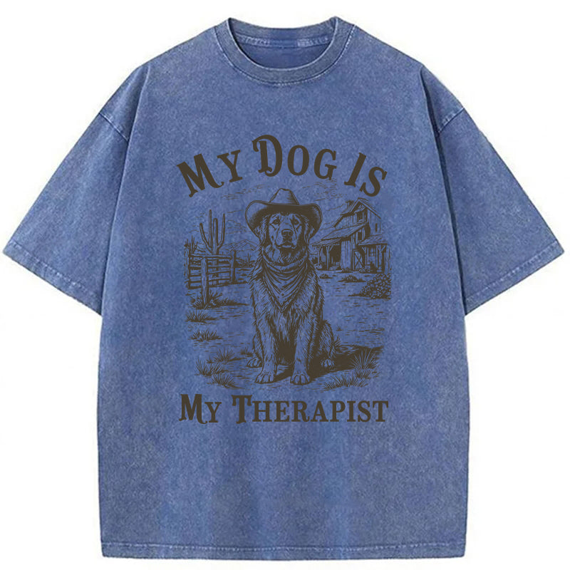 My Dog Is My Therapist Washed Unisex Tee