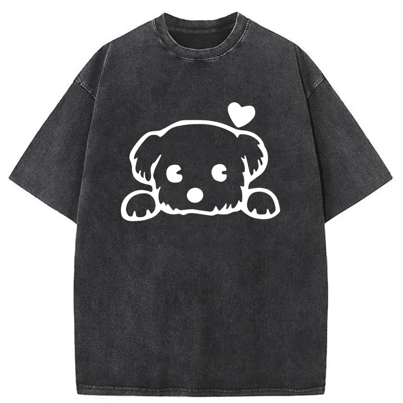 Adorable Dog Sketch Washed Unisex Tee