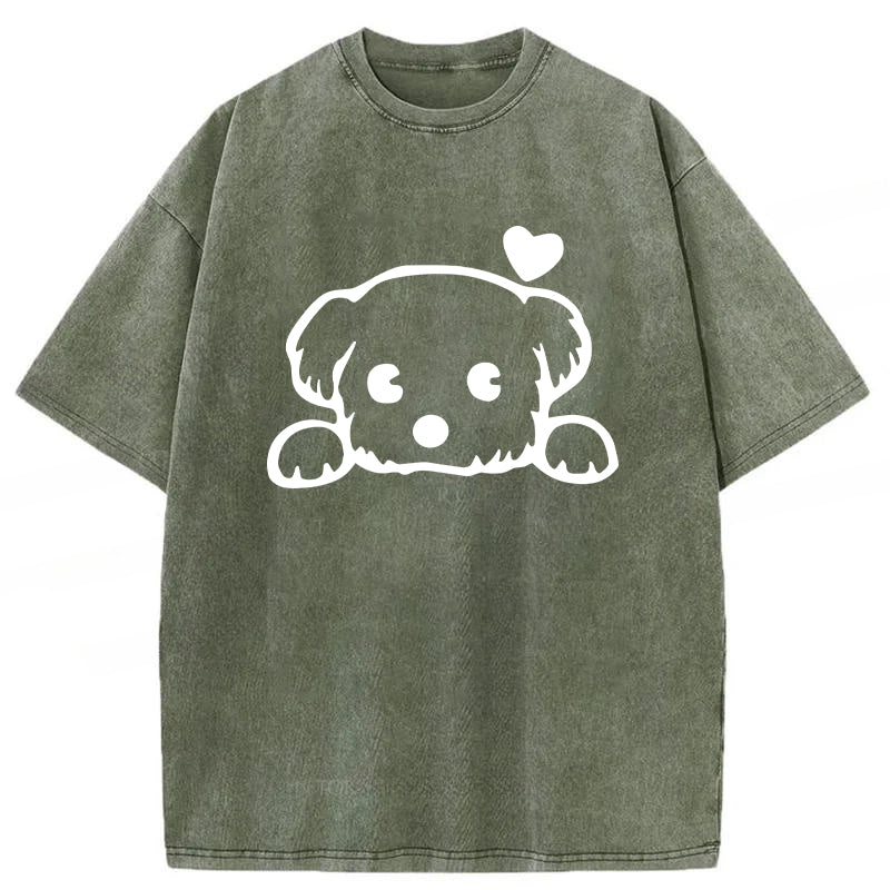 Adorable Dog Sketch Washed Unisex Tee