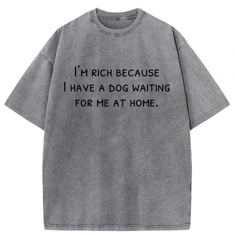 I Have A Dog Waiting For Me At Home Washed Unisex Tee