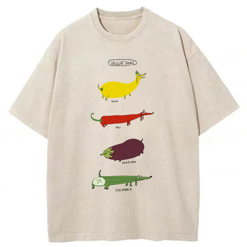 Funny Veggie Dogs Washed Unisex Tee