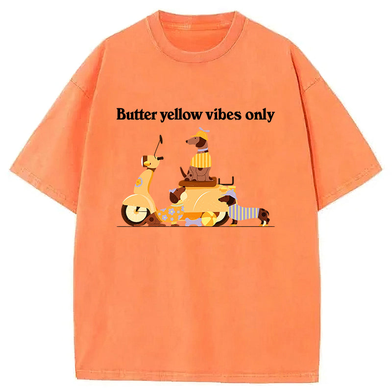 Butter Yellow Vibes Only Washed Unisex Tee