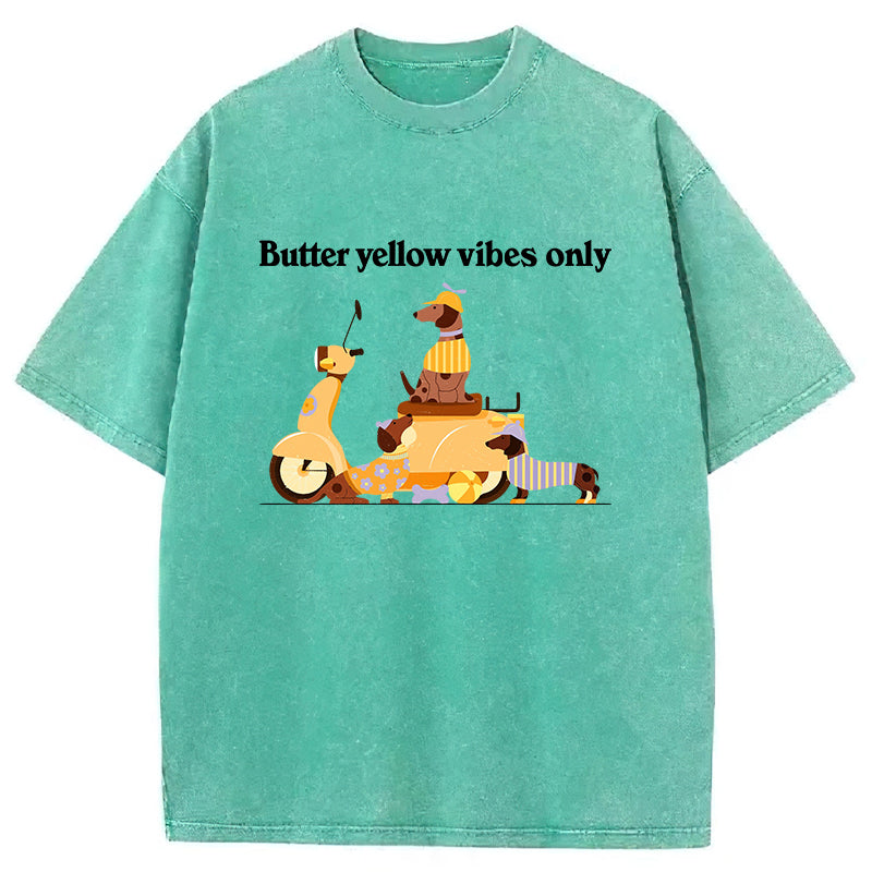 Butter Yellow Vibes Only Washed Unisex Tee