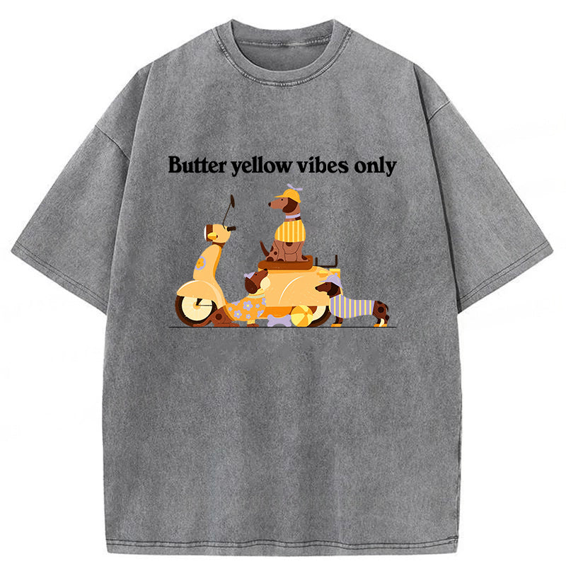 Butter Yellow Vibes Only Washed Unisex Tee