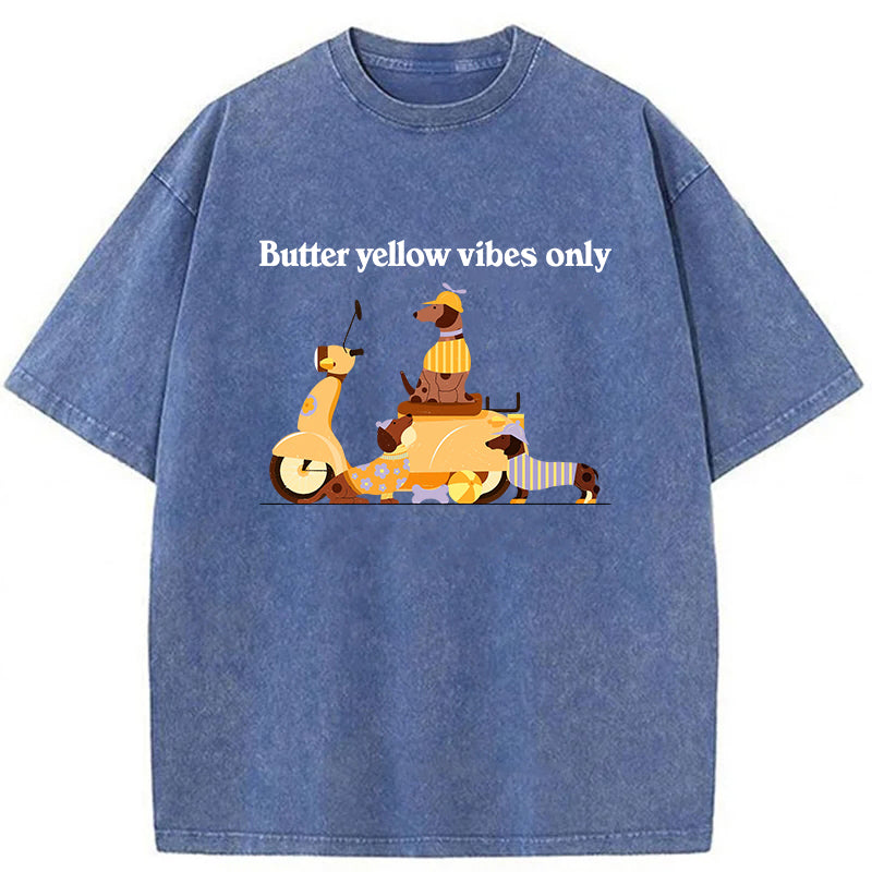 Butter Yellow Vibes Only Washed Unisex Tee