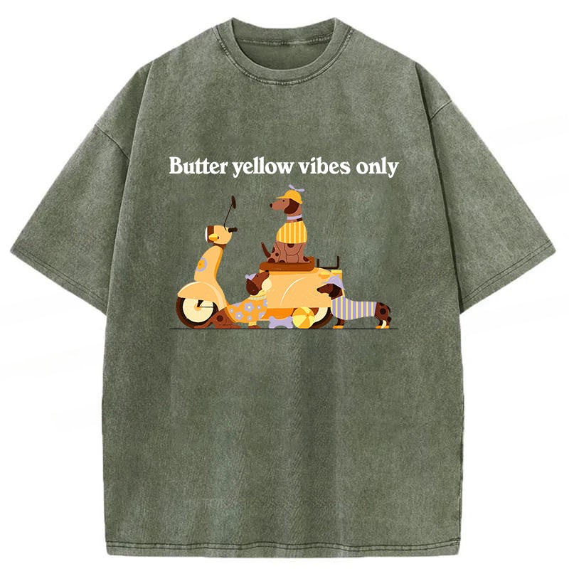 Butter Yellow Vibes Only Washed Unisex Tee