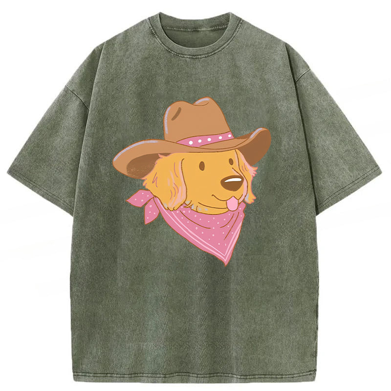 Cowboy Golden Retriever Washed Unisex Tee