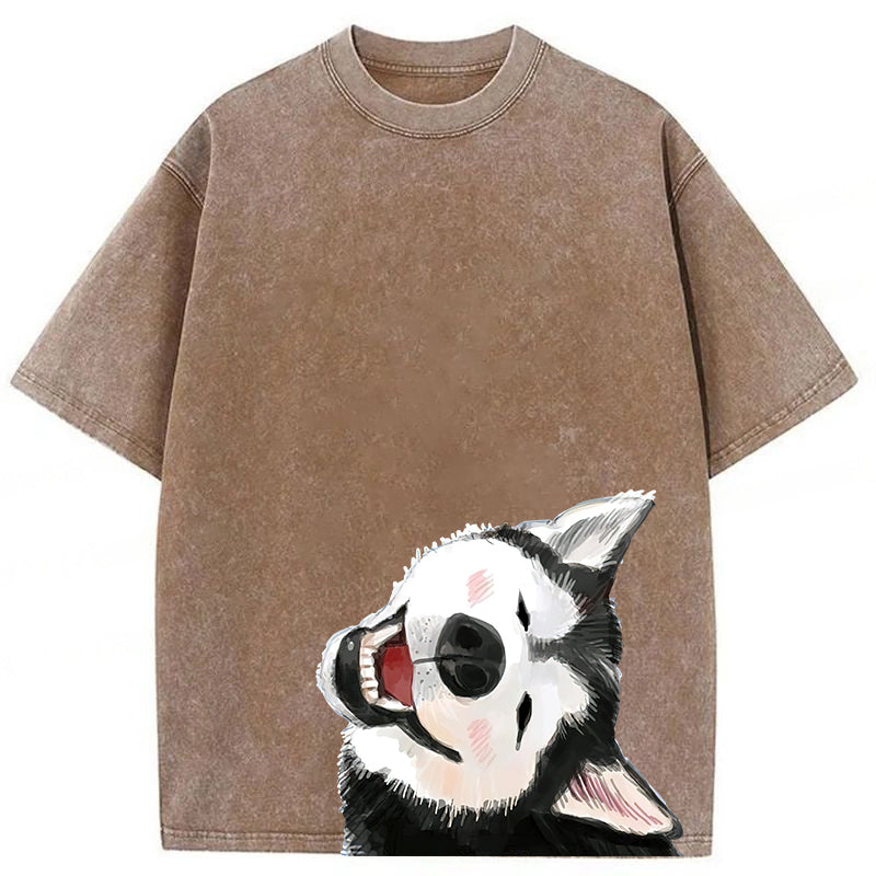 Funny Husky Drawing Washed Unisex Tee
