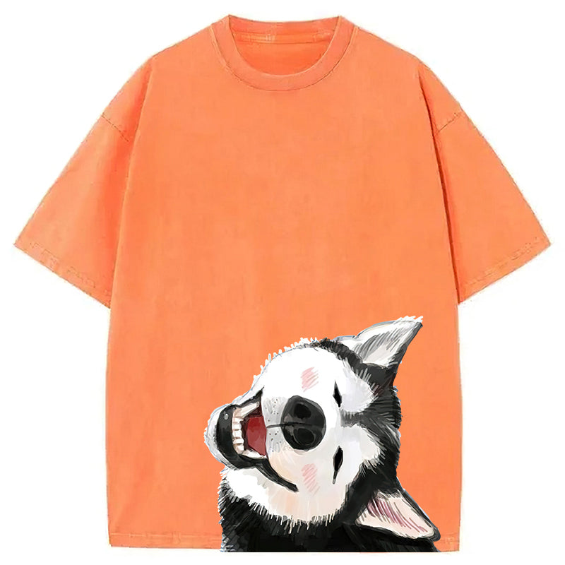 Funny Husky Drawing Washed Unisex Tee
