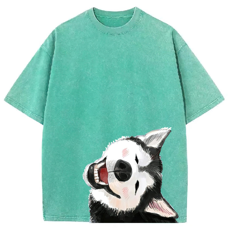 Funny Husky Drawing Washed Unisex Tee