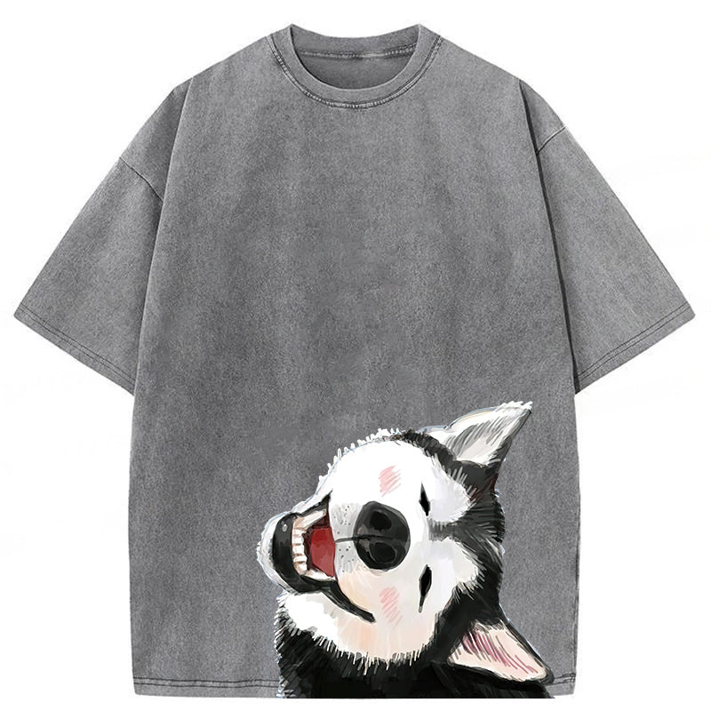 Funny Husky Drawing Washed Unisex Tee