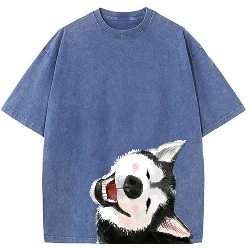 Funny Husky Drawing Washed Unisex Tee