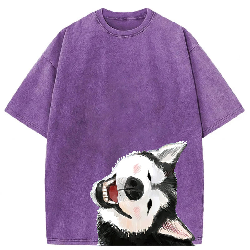 Funny Husky Drawing Washed Unisex Tee