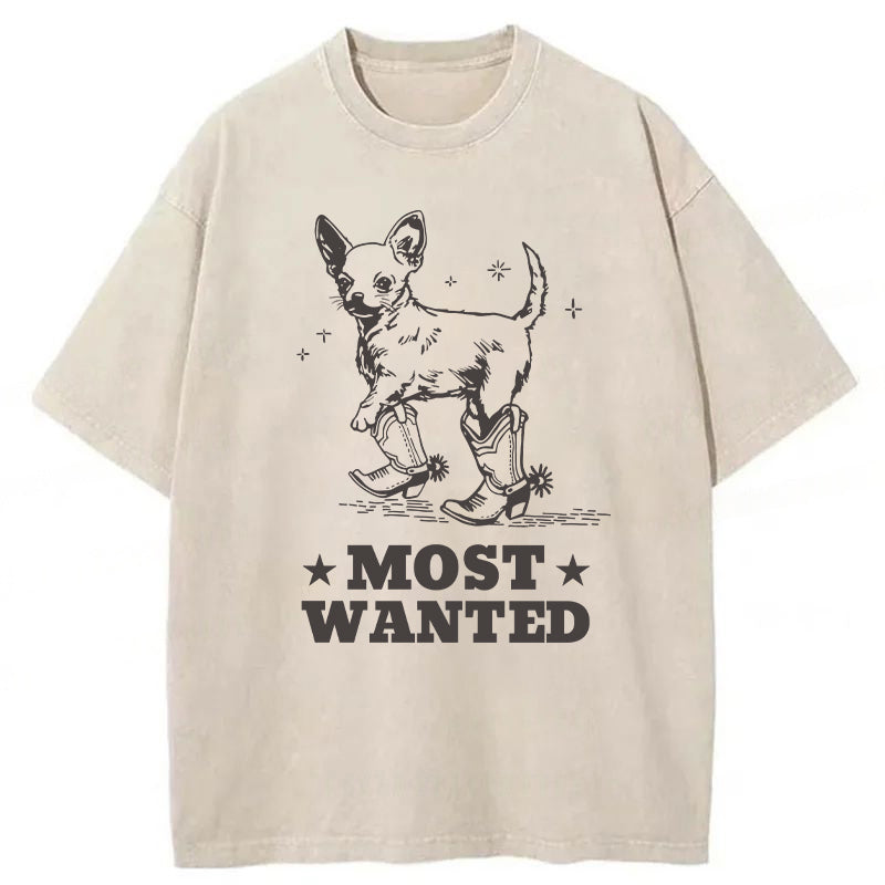 Most Wanted Chihuahua Cowboy Washed Unisex Tee