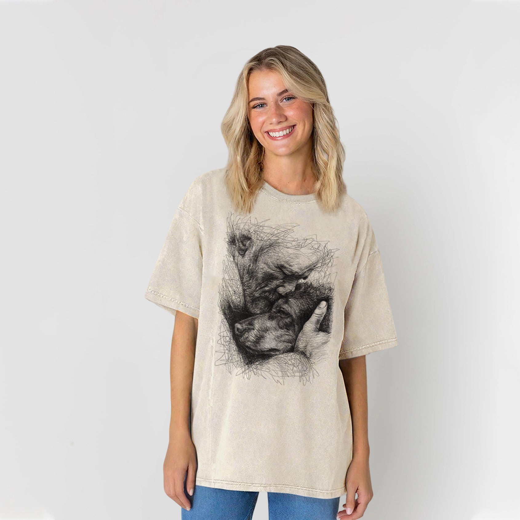 Sketch Of Old Man And Dog Washed Unisex Tee