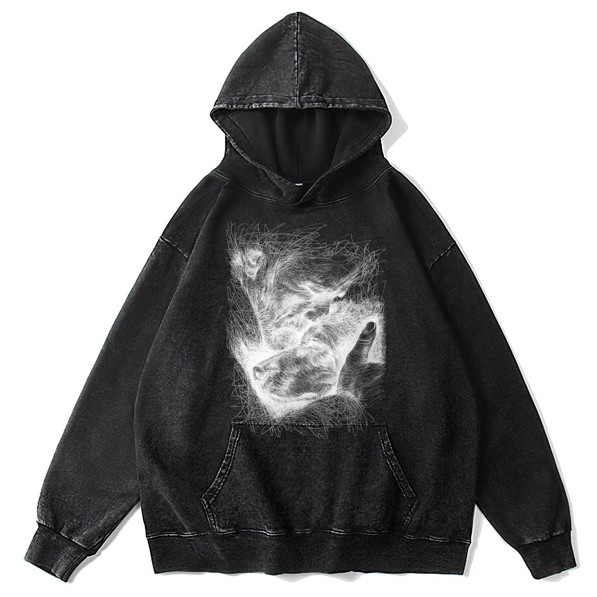 Sketch Of Old Man And Dog Washed Unisex Hoodie