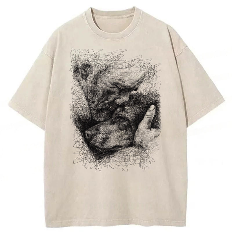 Sketch Of Old Man And Dog Washed Unisex Tee