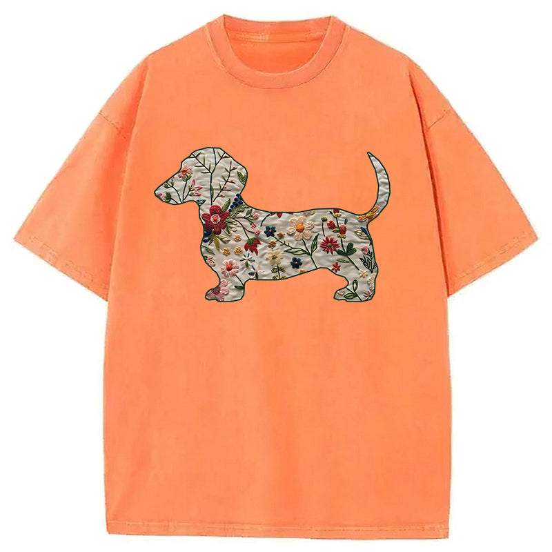 Floral Dachshund Washed Unisex Tee