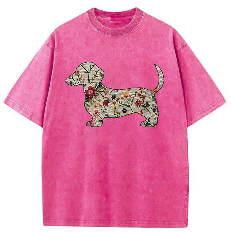 Floral Dachshund Washed Unisex Tee