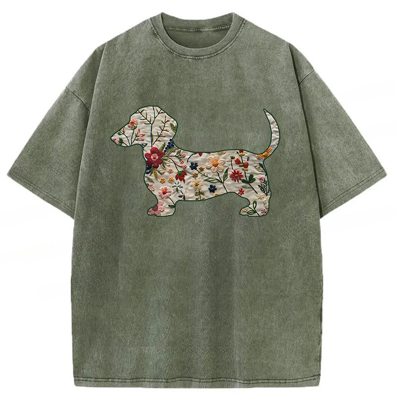 Floral Dachshund Washed Unisex Tee