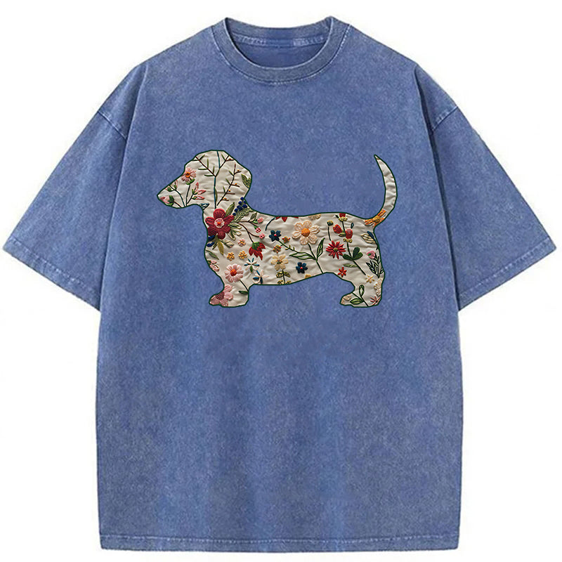 Floral Dachshund Washed Unisex Tee