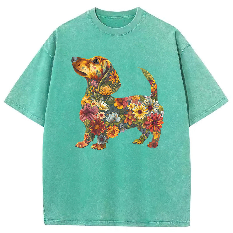 Floral Dachshund Washed Unisex Tee