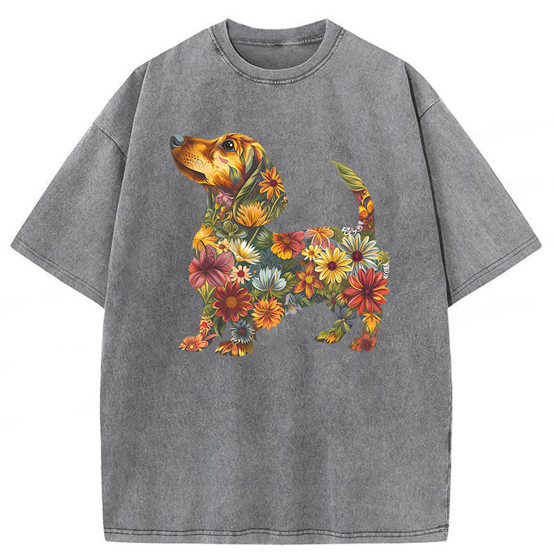 Floral Dachshund Washed Unisex Tee