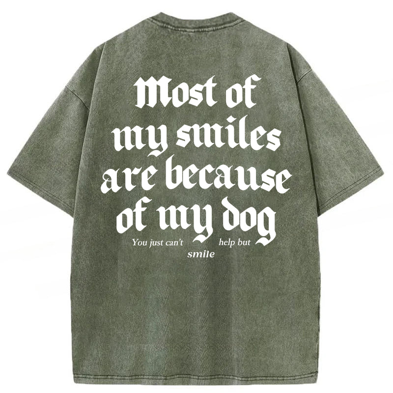 Most Of My Smiles Are Because Of My Dog Washed Unisex Tee