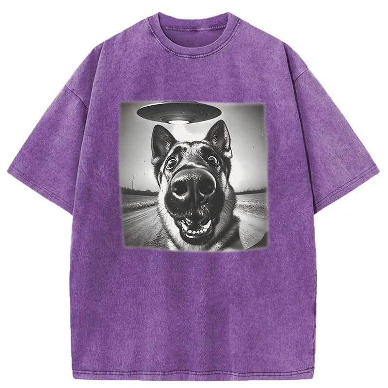 German Shepherd UFO Washed Unisex Tee