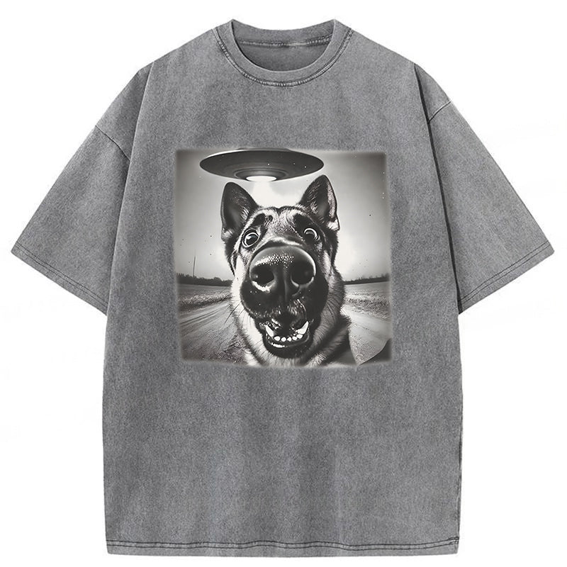 German Shepherd UFO Washed Unisex Tee