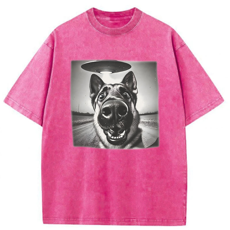 German Shepherd UFO Washed Unisex Tee