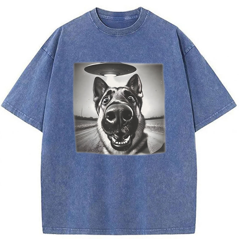 German Shepherd UFO Washed Unisex Tee