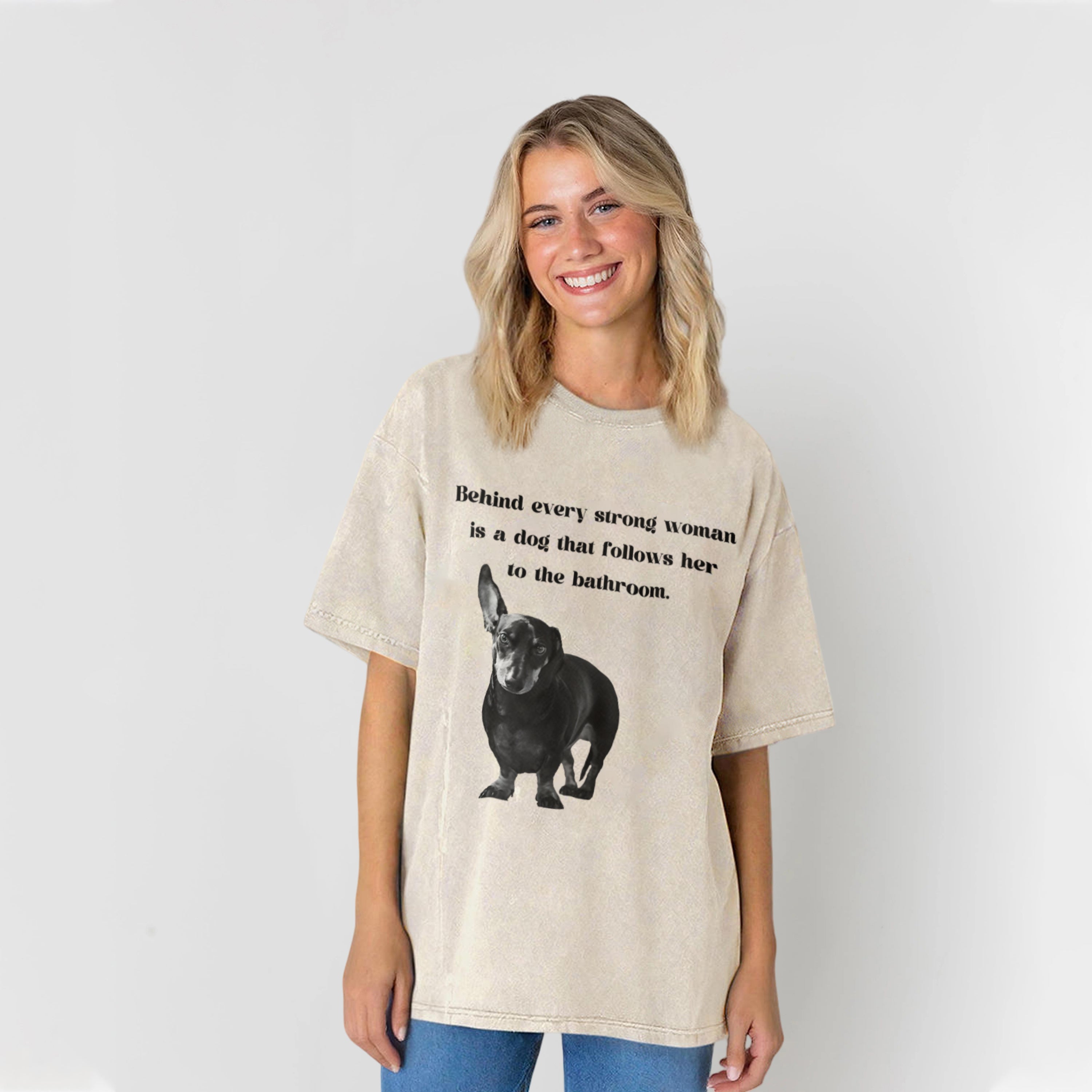 Behind Every Strong Woman Is A Dog Washed Unisex Tee