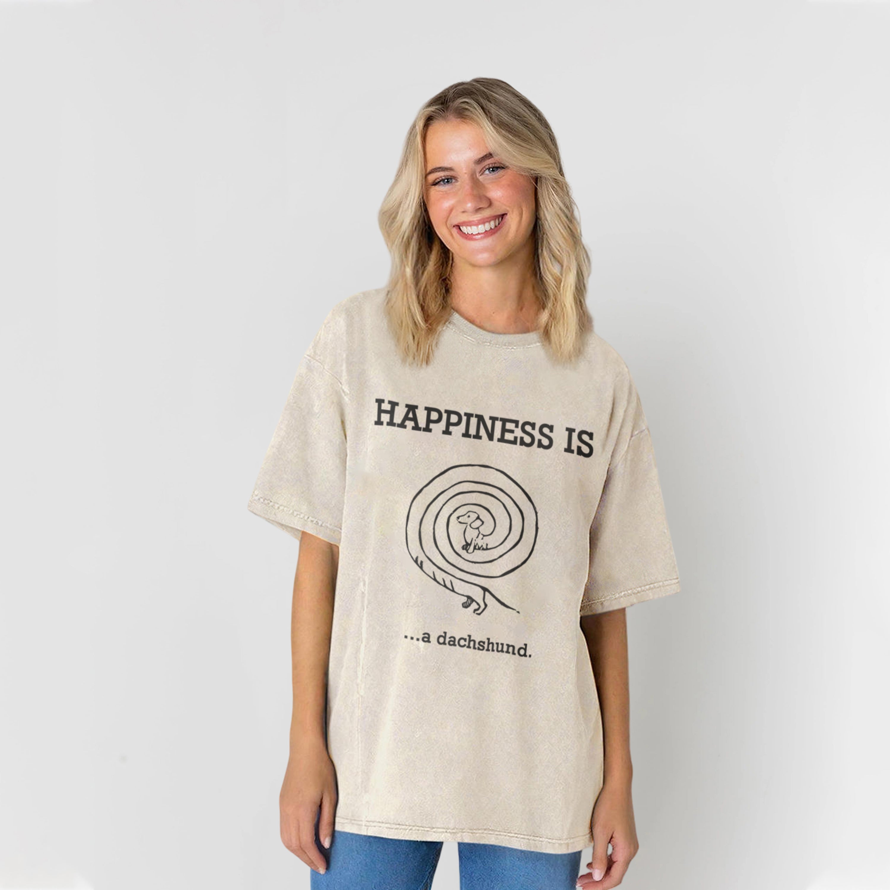 HAPPINESS IS...a dachshund Washed Unisex Tee
