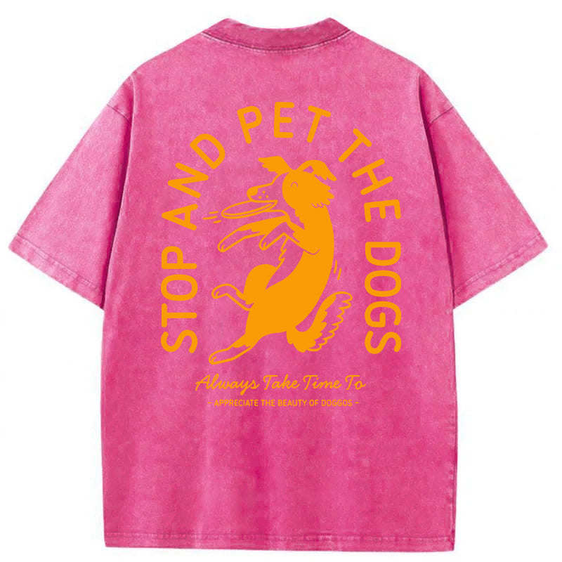 Hold On Stop And Pet The Dog Washed Unisex Tee