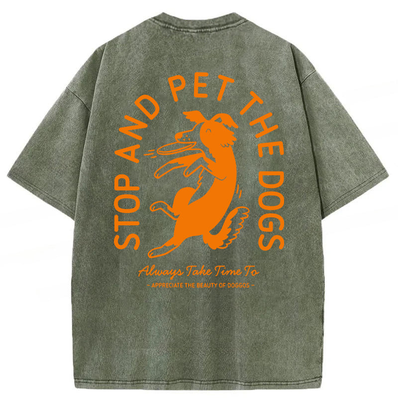 Hold On Stop And Pet The Dog Washed Unisex Tee