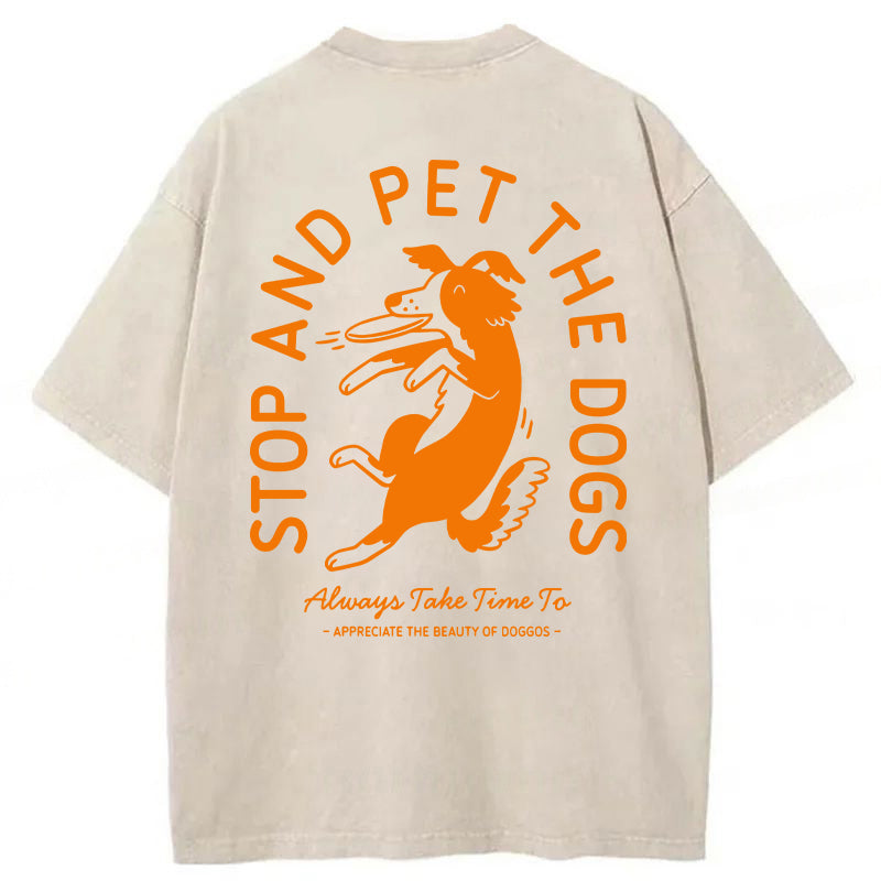 Hold On Stop And Pet The Dog Washed Unisex Tee