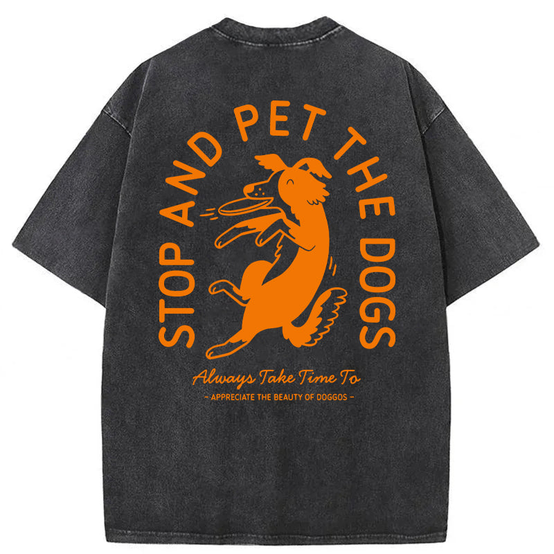 Hold On Stop And Pet The Dog Washed Unisex Tee