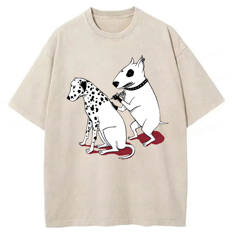 Funny Dalmatian And Bull Terrier Washed Unisex Tee
