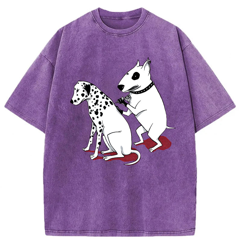 Funny Dalmatian And Bull Terrier Washed Unisex Tee