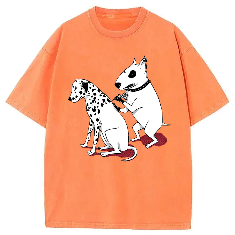 Funny Dalmatian And Bull Terrier Washed Unisex Tee