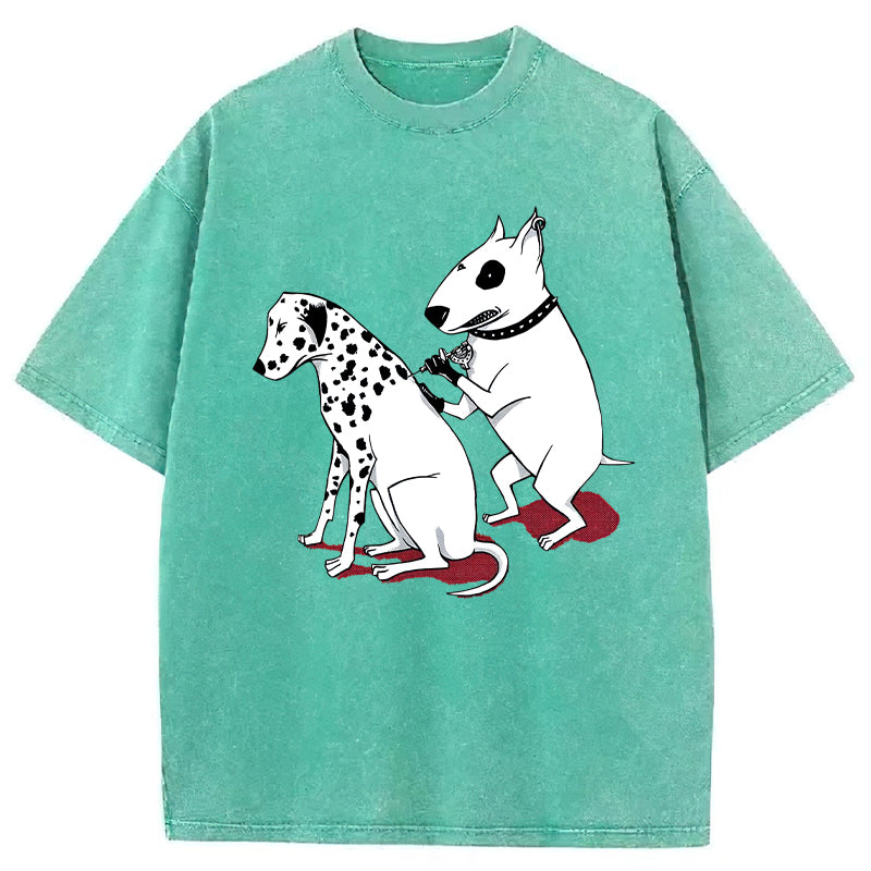 Funny Dalmatian And Bull Terrier Washed Unisex Tee