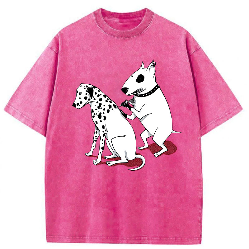 Funny Dalmatian And Bull Terrier Washed Unisex Tee