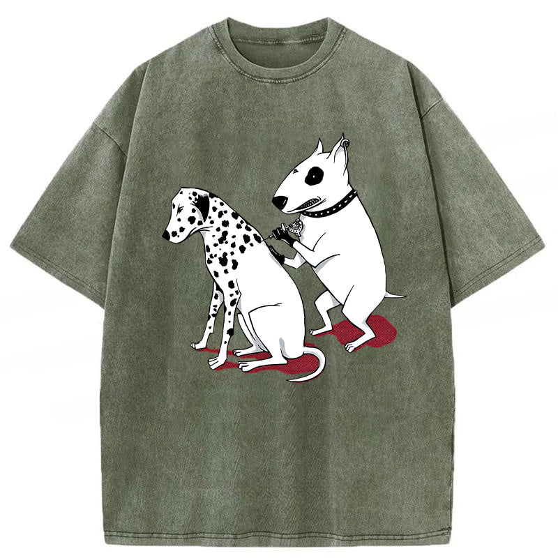 Funny Dalmatian And Bull Terrier Washed Unisex Tee